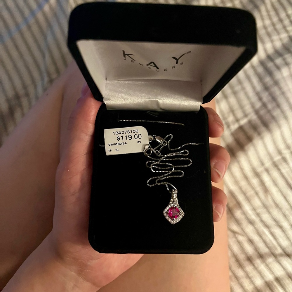 Kay Jewelers Silver and Red Pendant Necklace